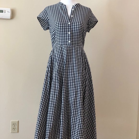 GINGHAM SHORT SLEEVE MIDI DRESS - Picture 2 of 3